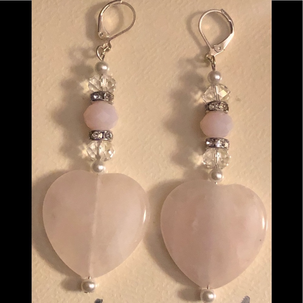 HP - Gorgeous Rose Quartz Heart Earrings - Picture 2 of 5